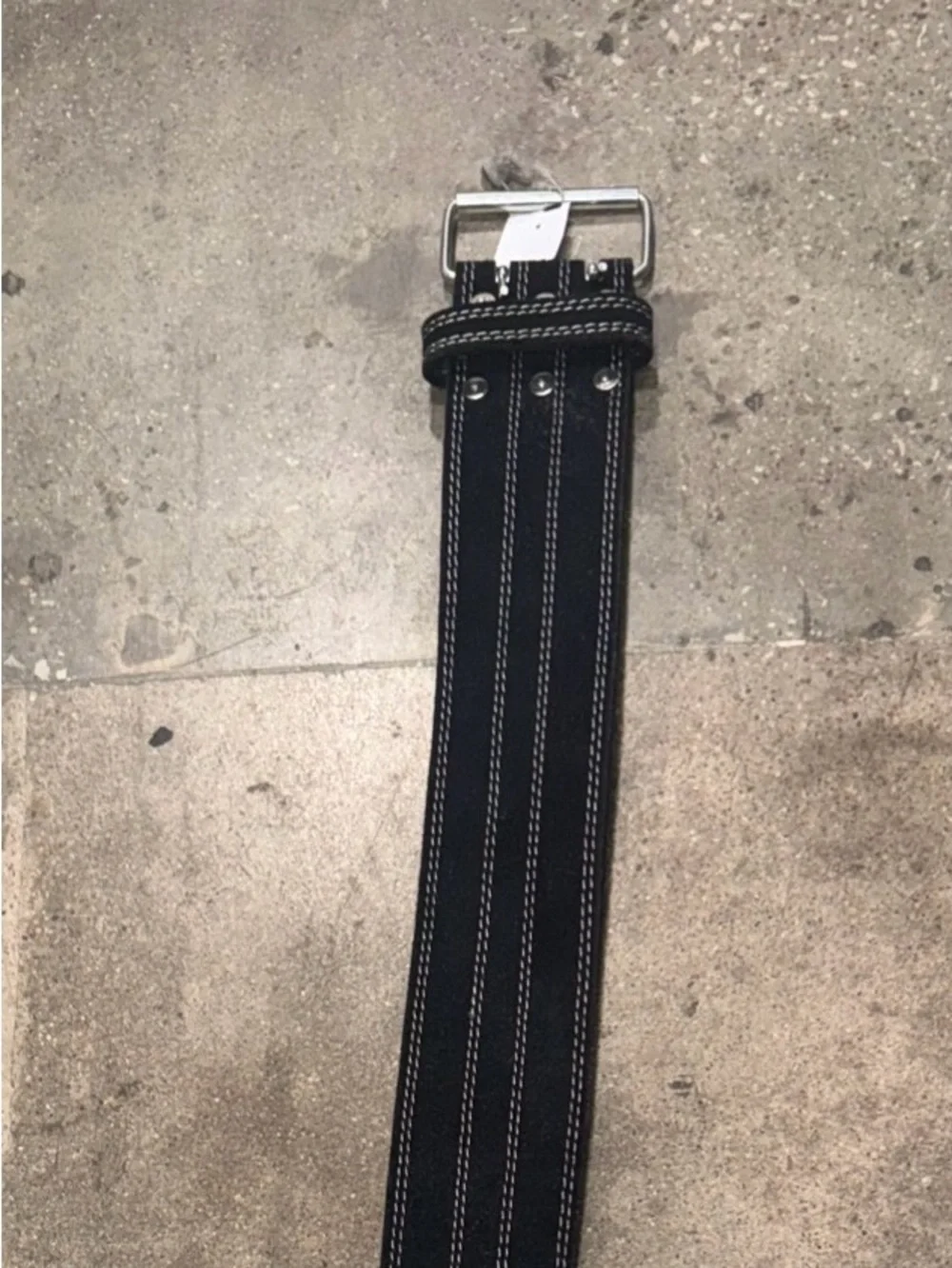 Black Leather Suede Weight Training Belt with Contrast White Stitching